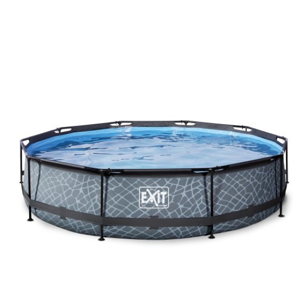EXIT Stone pool ø360x76cm med filterpumpe - grå
