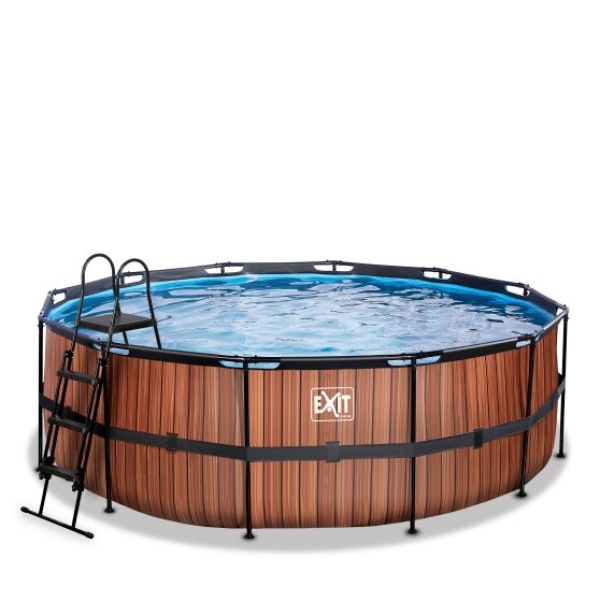 EXIT Wood pool ø427x122cm med filterpumpe - brun