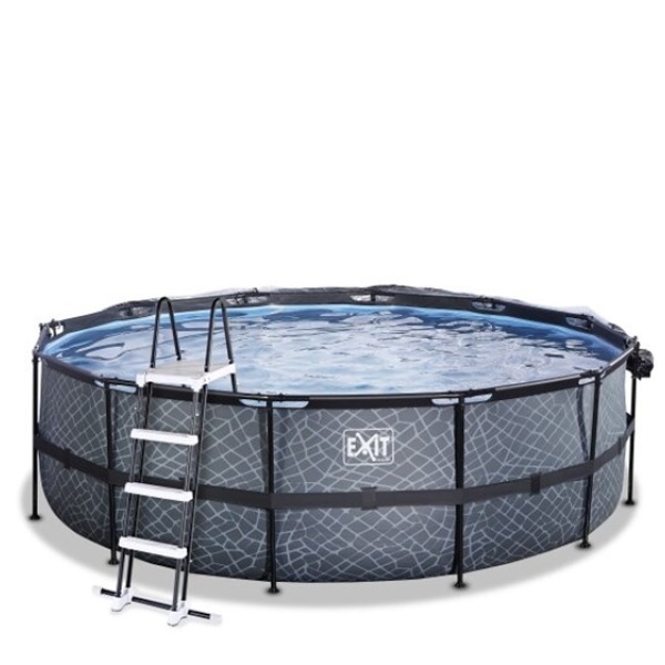 EXIT Stone pool ø450x122cm med poolskærm, sandfilterpumpe og varmepumpe - grå - Image 4