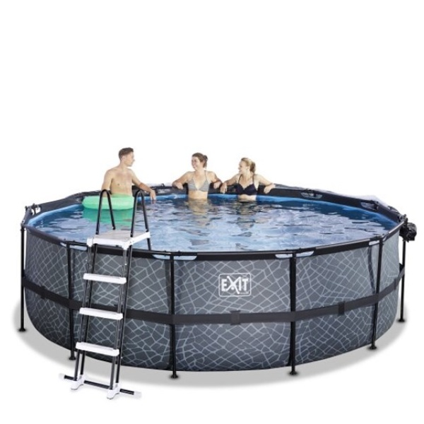 EXIT Stone pool ø450x122cm med poolskærm, sandfilterpumpe og varmepumpe - grå - Image 5