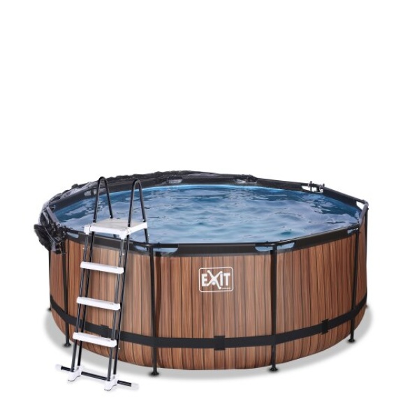 EXIT Wood pool ø360x122cm med poolskærm og sandfilterpumpe - brun - Image 3