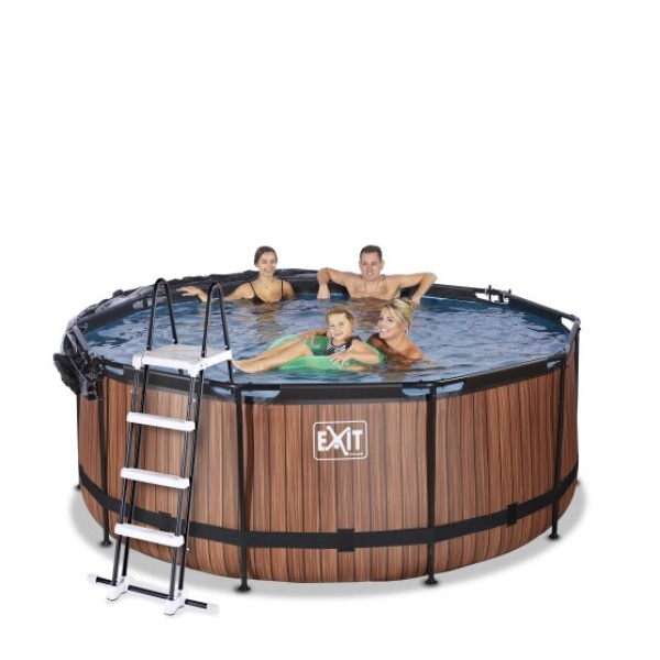 EXIT Wood pool ø360x122cm med poolskærm og sandfilterpumpe - brun - Image 6