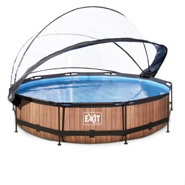 EXIT Wood pool ø360x76cm med poolskærm og filterpumpe - brun - Image 2