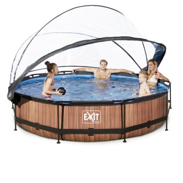 EXIT Wood pool ø360x76cm med poolskærm og filterpumpe - brun - Image 5
