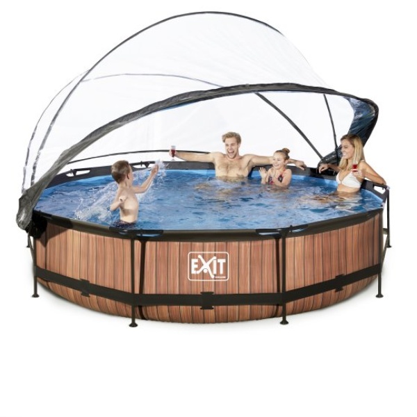 EXIT Wood pool ø360x76cm med poolskærm og filterpumpe - brun - Image 6