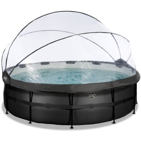 EXIT Black Leather pool ø488x122cm med poolskærm og sandfilterpumpe - sort