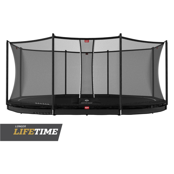 Berg Grand Favorit InGround i sort trampolin 520x345 med Comfort sikkerhedsnet