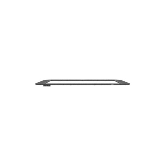 Flat, black rectangular device frame seen edge-on on a white background, with raised ends on both sides.