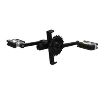 Bicycle crankset with large chainring and two pedal arms extending left and right
